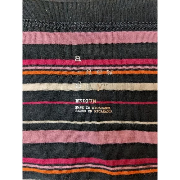 Women's Striped Long Sleeve Fitted T-Shirt - A New Day Black M Bin B - Picture 3 of 6